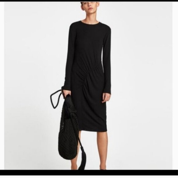 Zara Midi Tube Gathered Dress Size S - Picture 1 of 4
